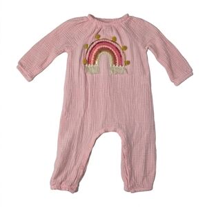 ​Mud Pie Pink Muslin Gauze Rainbow Romper 9-12M